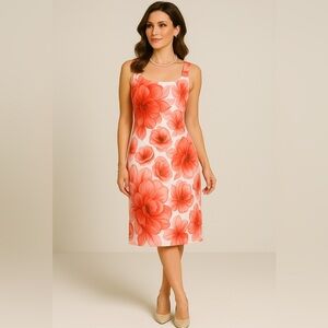 Nienhaus & Lotz Vintage Floral Print Romantic Feminine Red Midi Dress Size Small